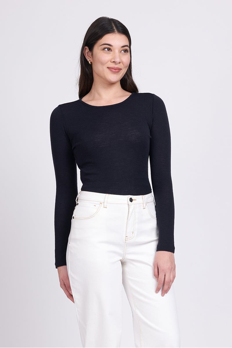 FINE MERINO CREW NECK TOP - TRUE NAVY