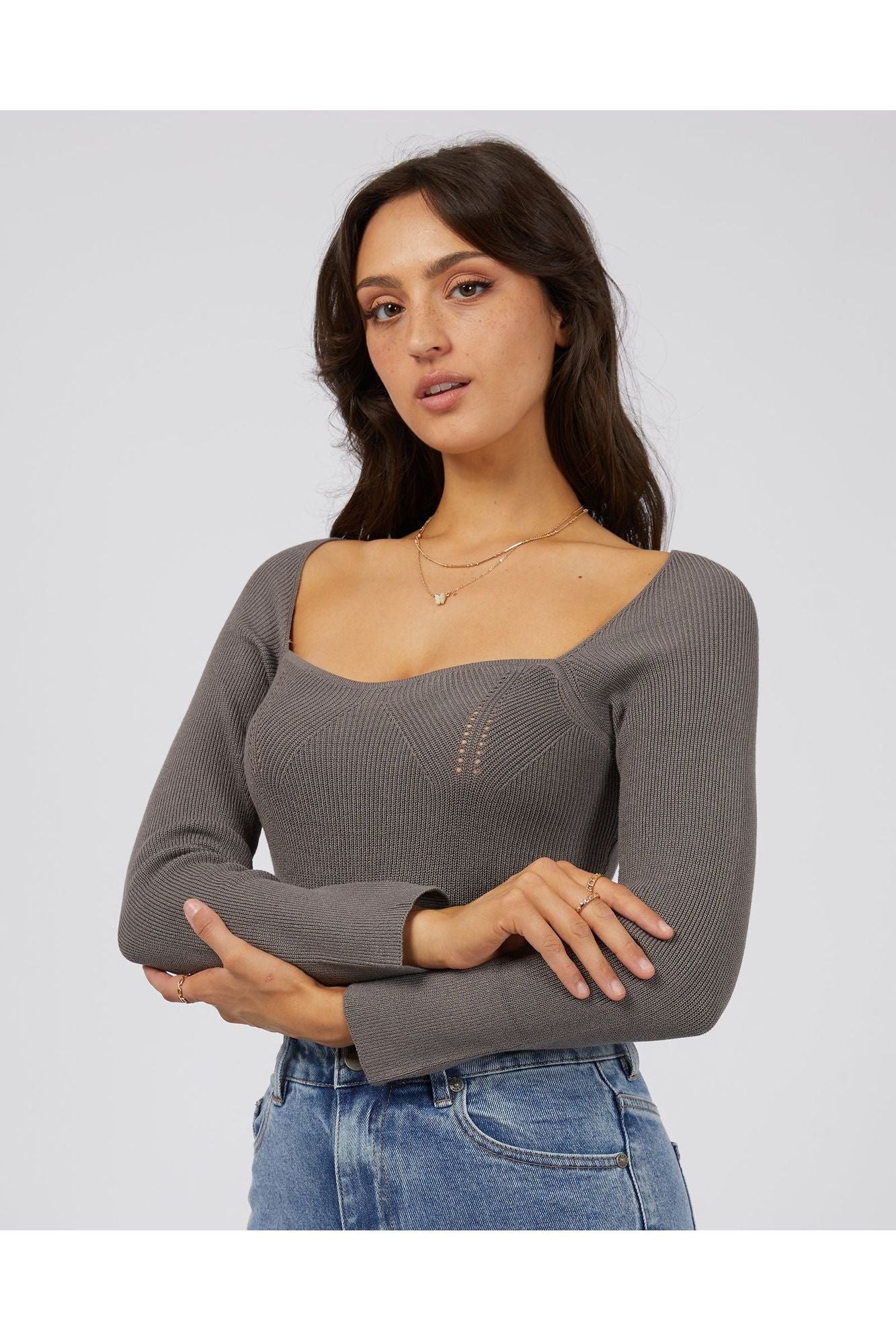 JESSA KNIT TOP - CHARCOAL