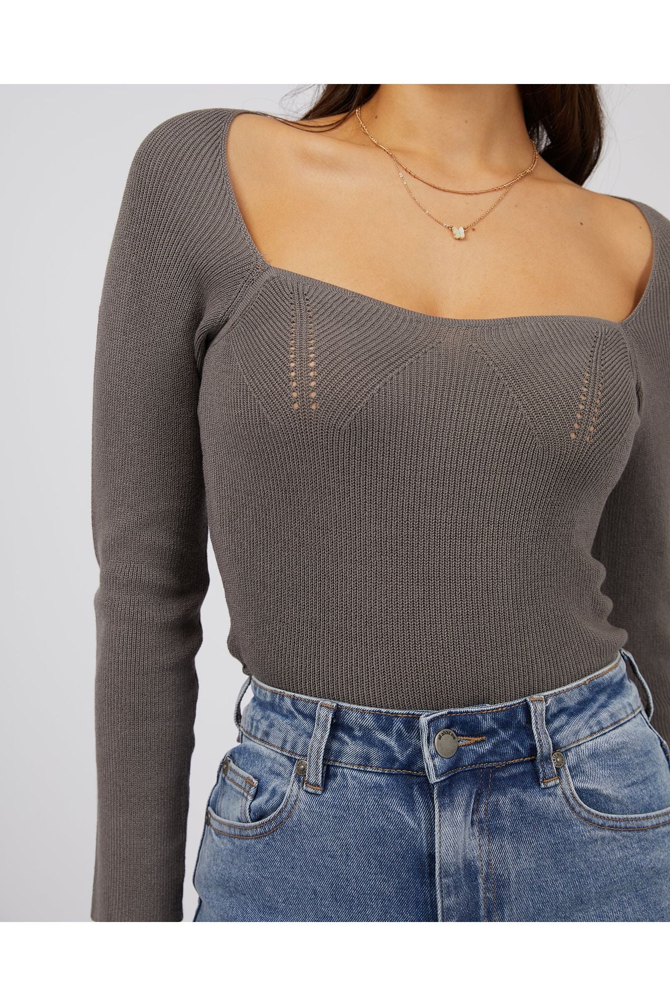 JESSA KNIT TOP - CHARCOAL