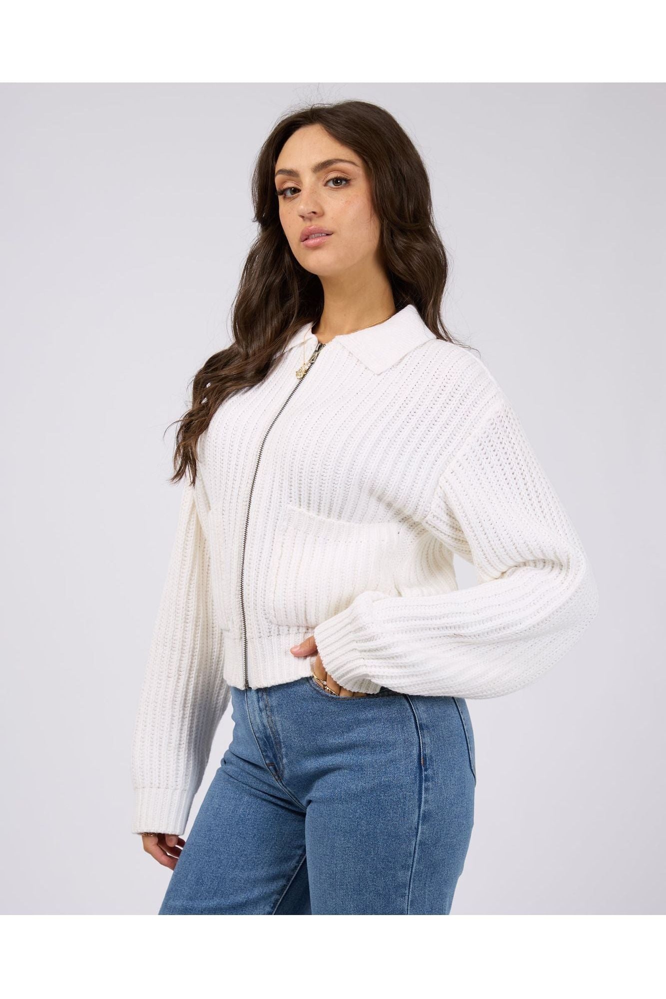 SOHO KNIT ZIP THROUGH - VINTAGE WHITE