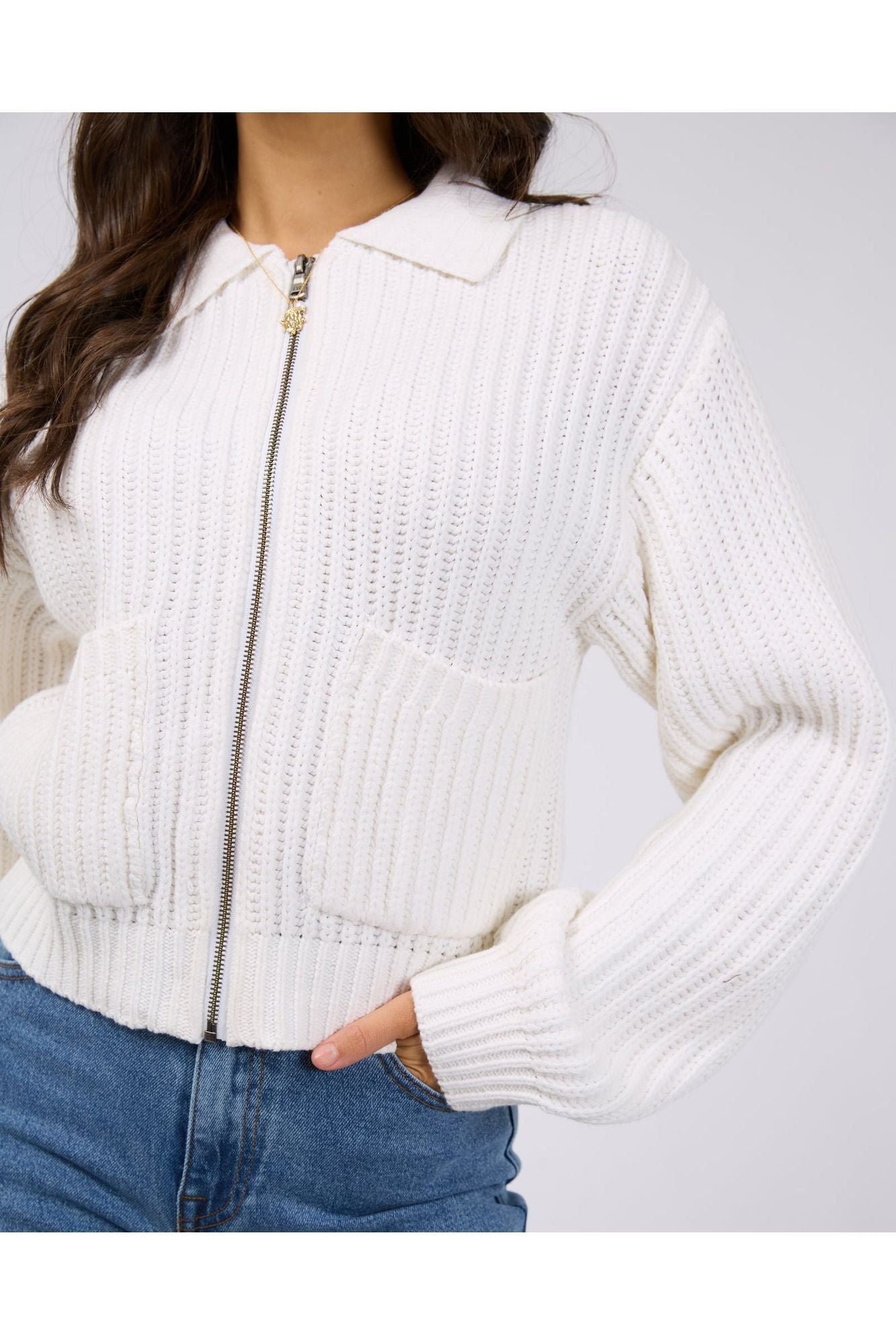 SOHO KNIT ZIP THROUGH - VINTAGE WHITE