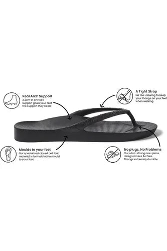 Archies Arch Support Thongs - - Kids -Black