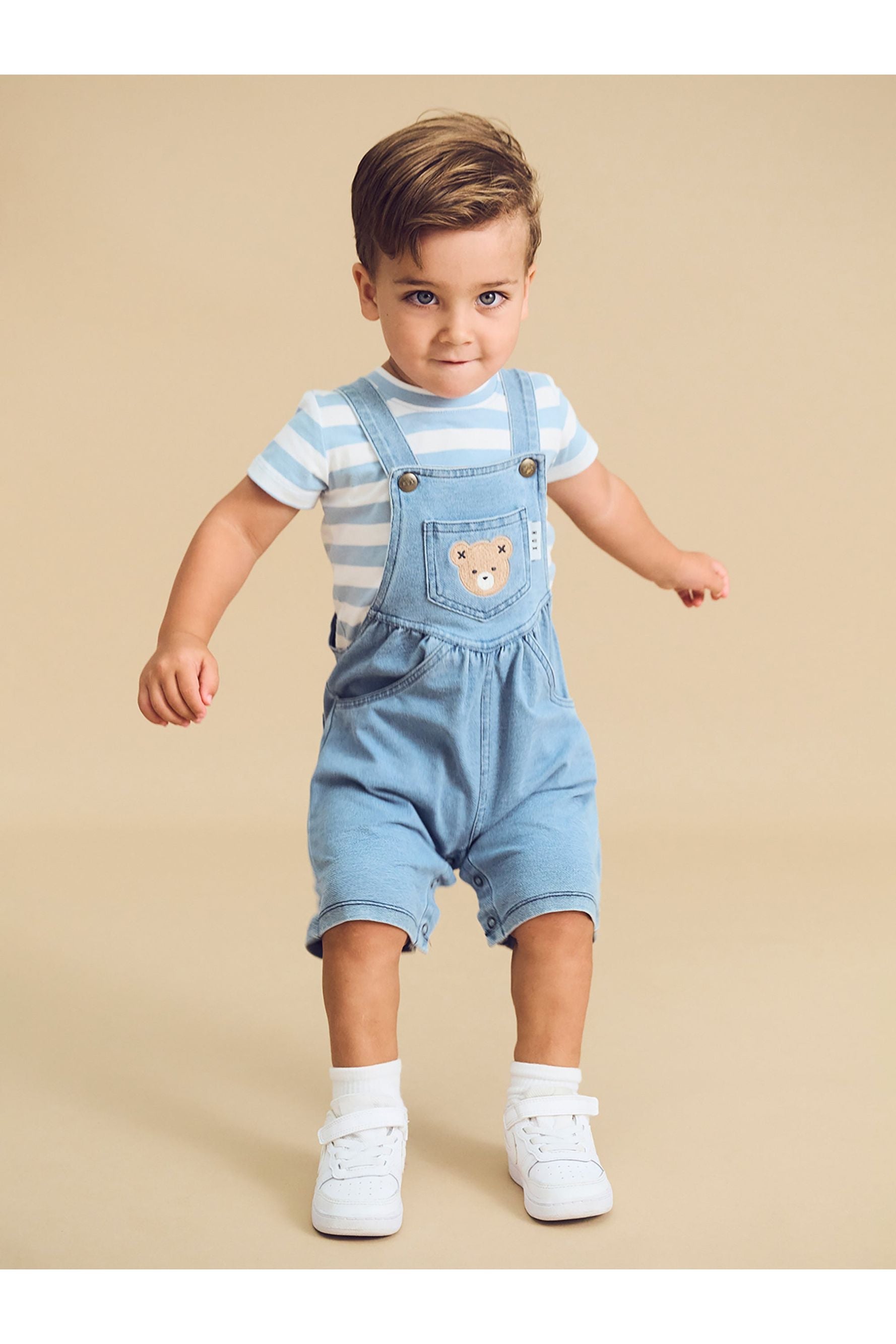 HUXBEAR KNIT DENIM SHORT OVERALLS