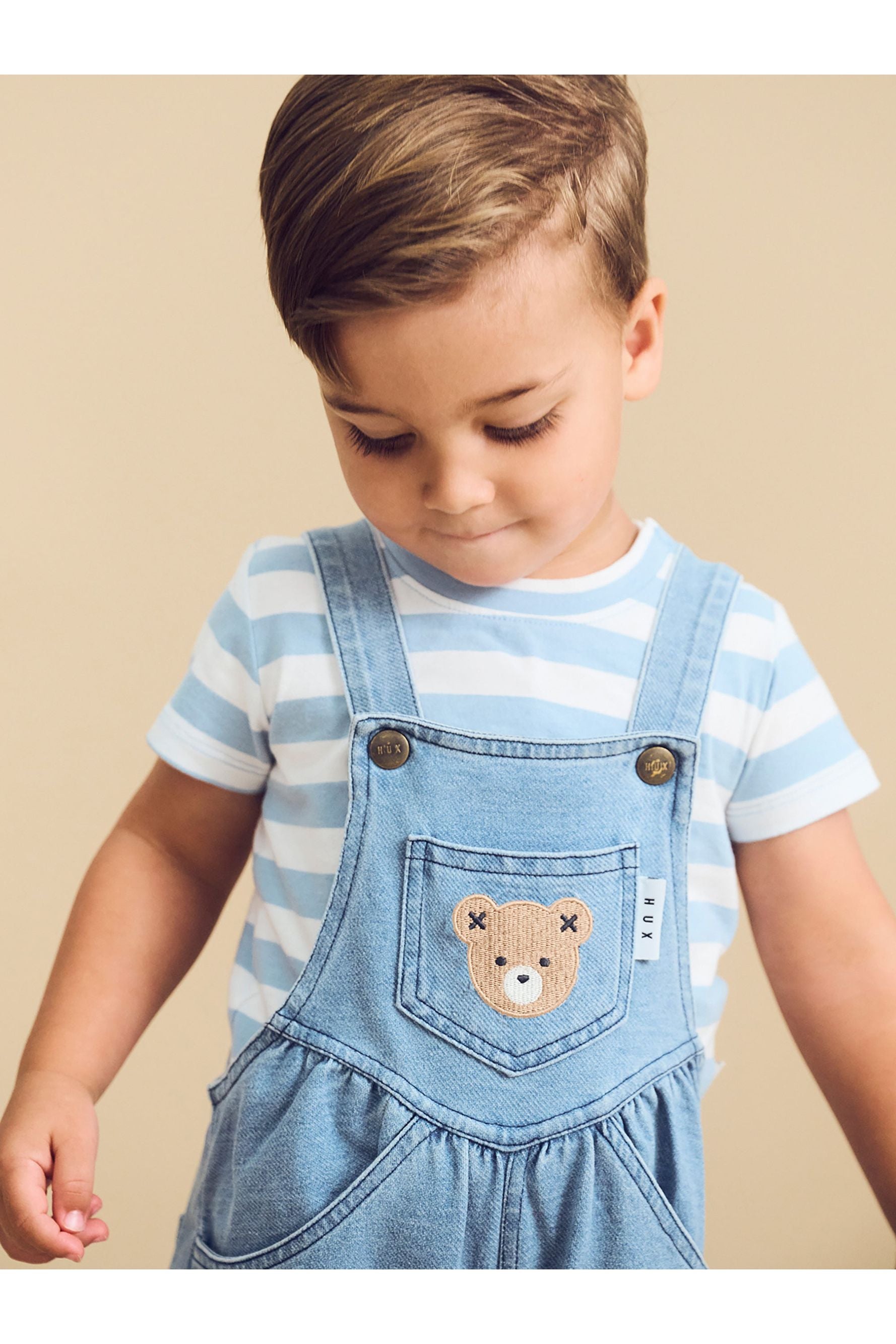 HUXBEAR KNIT DENIM SHORT OVERALLS