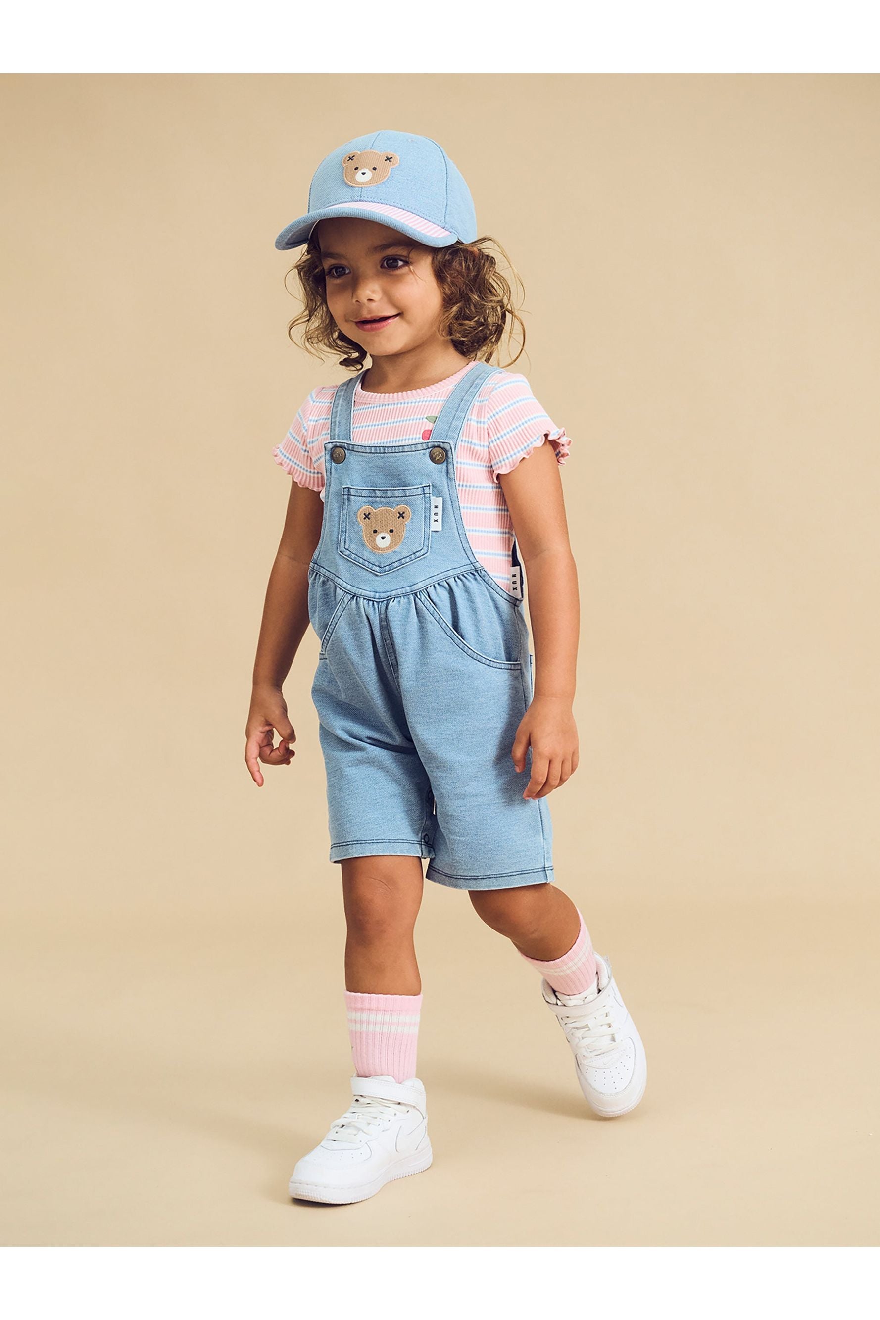 HUXBEAR KNIT DENIM SHORT OVERALLS