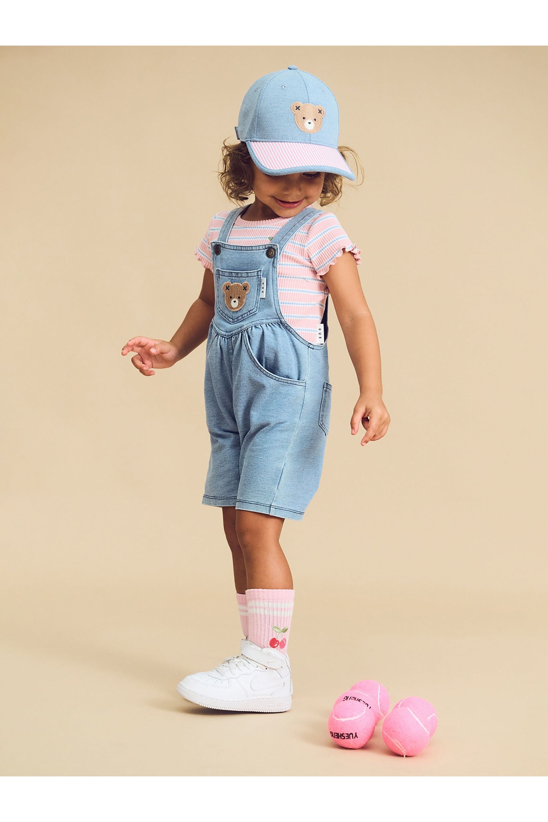 HUXBEAR KNIT DENIM SHORT OVERALLS