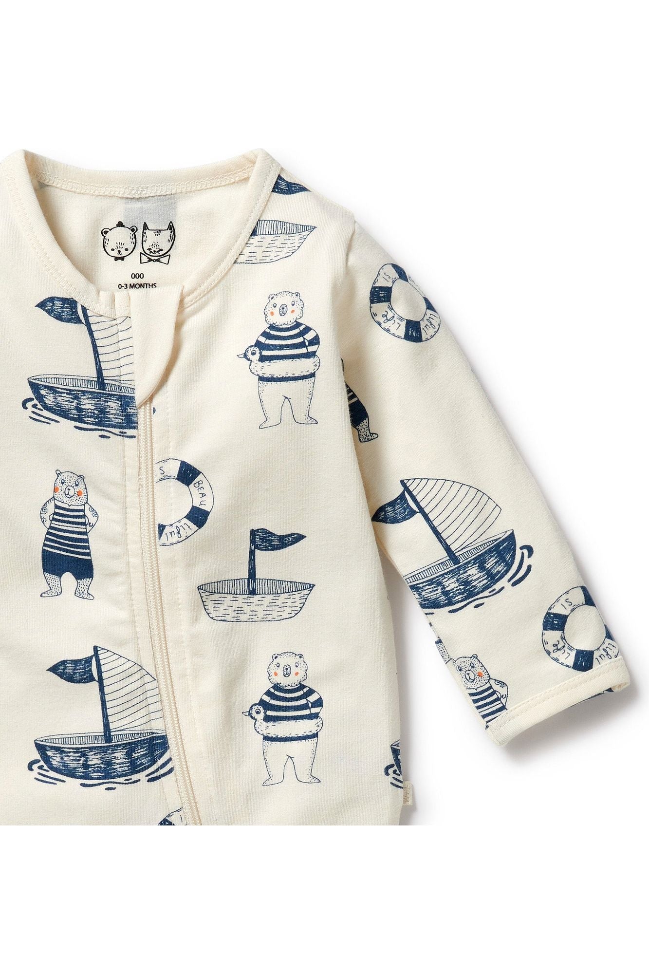 Nautical Bear Organic Zipsuit with Feet