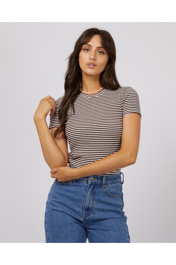 EVE RIB STRIPE TEE - BROWN