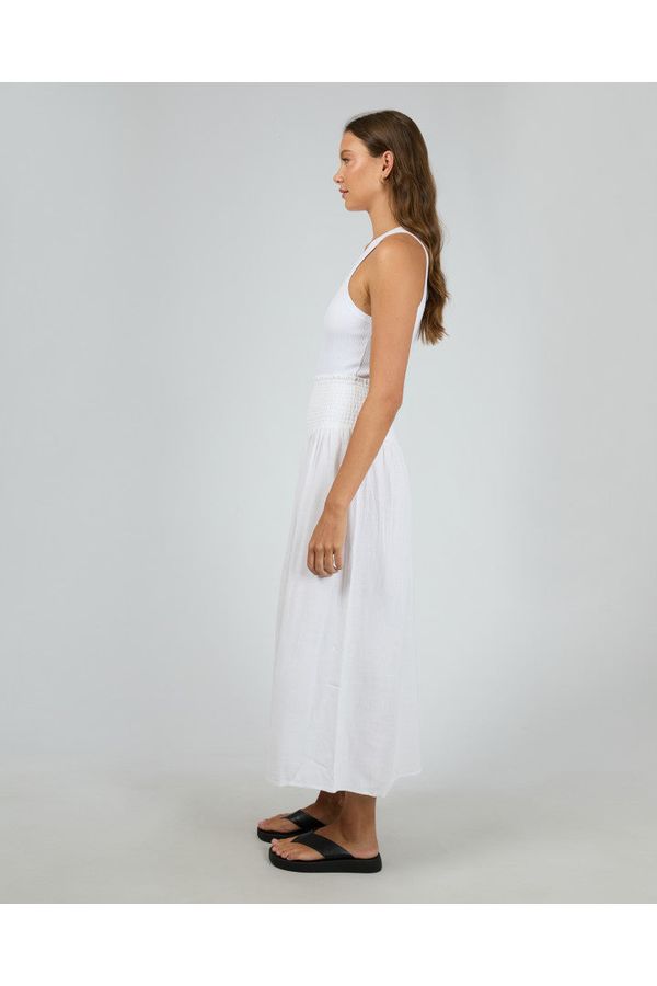 LUXE LINEN SHIRRED MAXI SKIRT - VINTAGE WHITE