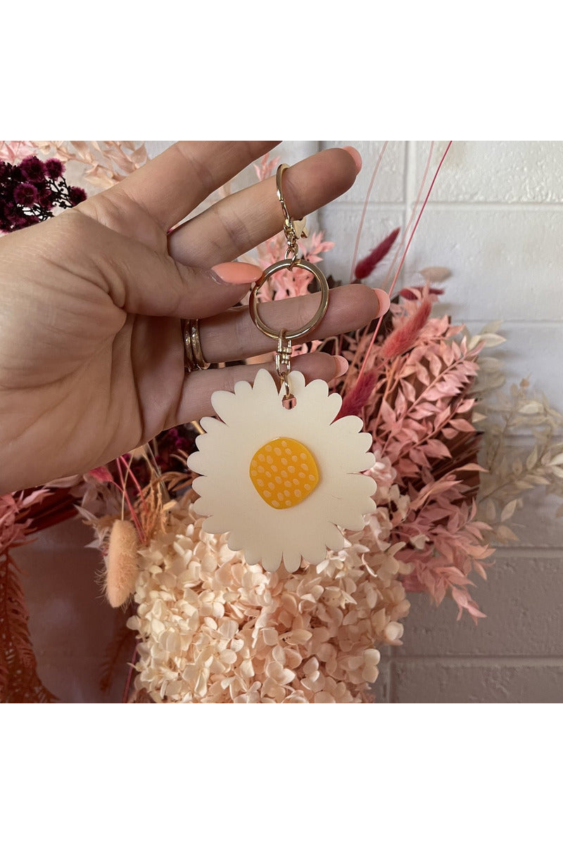 Giant Flower key ring- Cream with Yellow